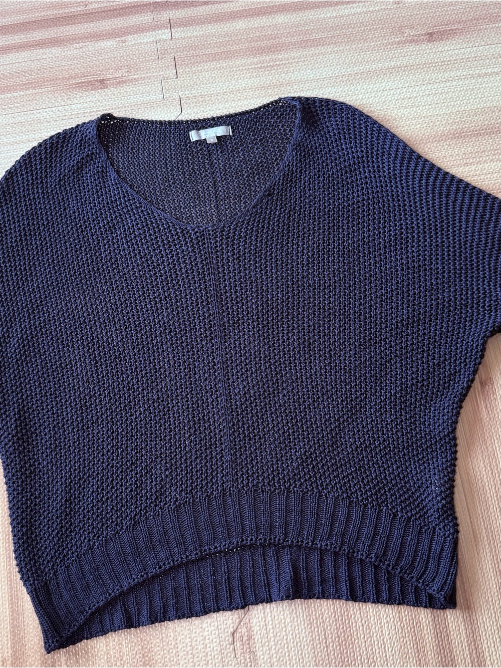 Luisa Ricci Sweater Women Navy Blue Open Weave Boat Neck Acrylic Dolman Sleeve S
